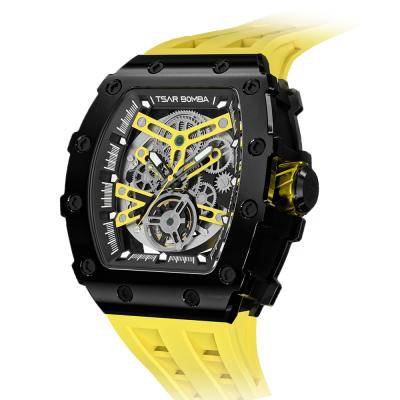 China Hollow Out Double Full Hollow Out Gold Supplier 50 Meter Mechanical Men Watch Transparent Body Business Man Watches for sale