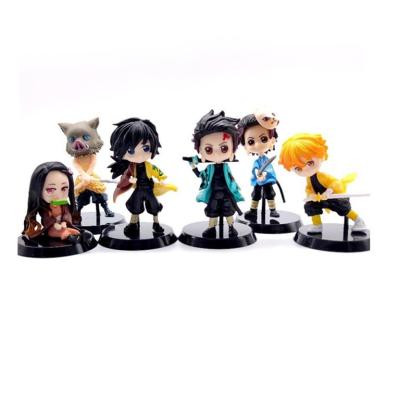 China Cartoon Toy 8cm Demon Slayer Figure Kimono 6pcs/set Kamado Tanjirou Nezuko PVC Model Toy For Gifts for sale