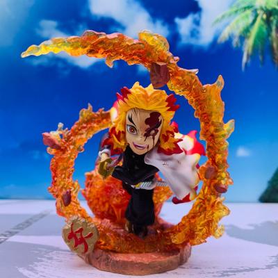 China Cartoon Toy 10cm Anime Demon Slayer GK Demon Slayer Rengoku Kyoujurou Action Figure PVC Toy Scene Figure for sale