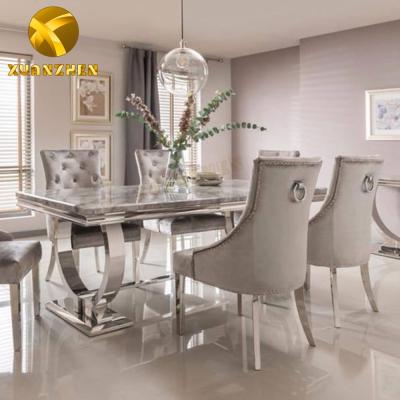 China Restaurant Furniture Metal Dining Set Convertible Dining Table Set Marble Dining Table with 6 Chairs for Home DT004 for sale