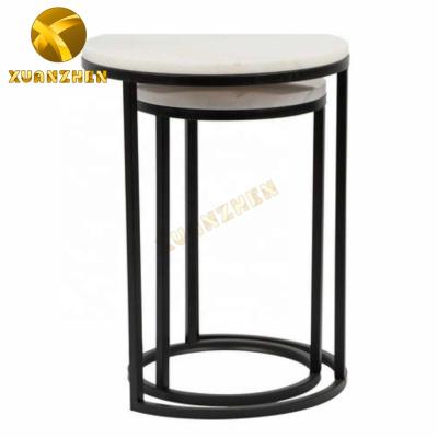 China Expandable home furniture factory black coffee tables set 2 piece marble and metal nesting table side table for sale TT089 for sale