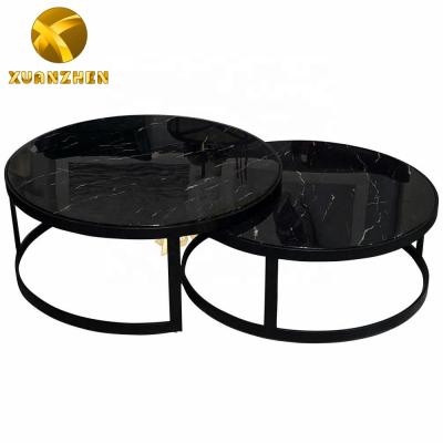 China Marble coffee table living room furniture luxury black metal extendable tables two pieces of coffee tables made in Shunde TT087 for sale