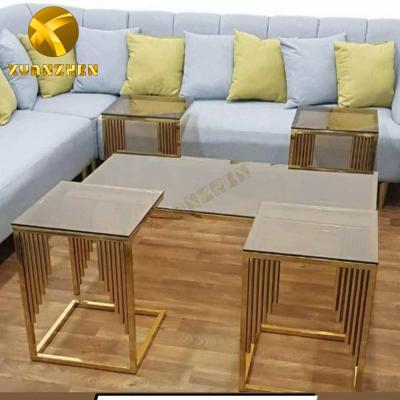 China Living Room Furniture Metal Extending Tables 1+4 Modern Glass Center Table Luxury Coffee Tables On Sale for sale