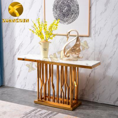 China Convertible console table avec mirror stainless steel console table with console mirror marble top table CT033 Te koop