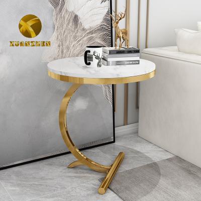 China Convertible other living room furniture stainless steel marble side tables for living room luxury modern side table ST075 for sale