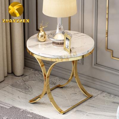 China Modern stainless steel extendable side table metal coffee table marble furniture living room tea table for sale for sale