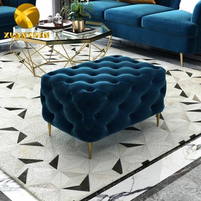 China Comfortable Living Room Furniture Sets Factory Stool Bench Adorned Button Velvet Metal Leg Stool Stool For Home BH001 for sale