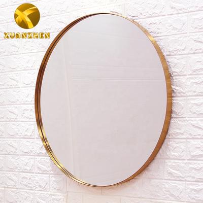 China Modern Luxury Round Mirror Furniture Gold Metal Bathroom Decor Wall Mirror Stainless Steel Round Mirrors With Console for sale