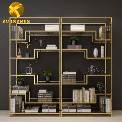 China Modern home furniture factory modern stainless steel decor cabinet bookcases high glass shelf for sale for sale