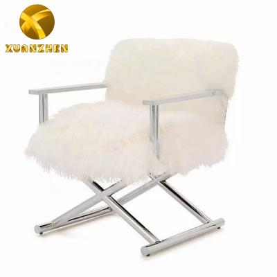 China Luxury Silver Leisure Chair Stainless Steel Sofa Furniture Set White Wool Lounge Chairs Luxury Lounge Chair For Home Te koop