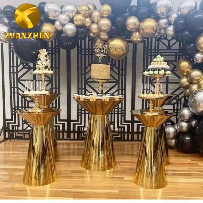 中国 Modern wedding furniture gold stainless steel flower stand luxury bar tables convertible pedestal stand for sale 販売のため