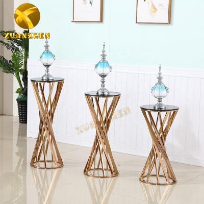 중국 Modern metal flower stand living room furniture coffee table sets convertible pedestal glass stand for wedding 판매용