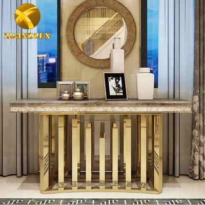 China Modern marble mirrored console table living room furniture luxury home convertible hallway table metal sets CT018 for sale