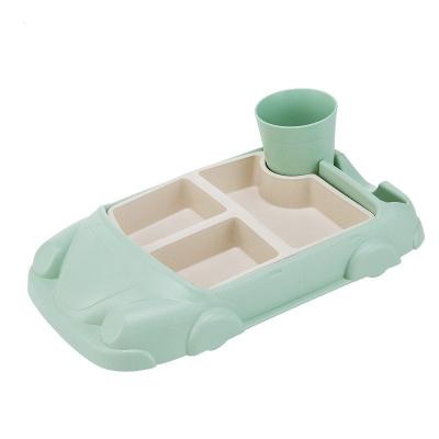 China Cartoon Household Non-disposable Cartoon Design 3-Compartment Kids Plastic Tableware With Cup for sale