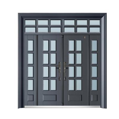 China Black Patio Metal Glass Windproof Steel Frame French Doors For Home for sale