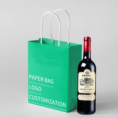 China Recycled Materials Wholesale Custom Print Eco Friendly Logo Luxury Gift Bottle Wine Paper Bag for sale