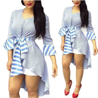 China L-1277 Hot Sale Europe 2022 Breathable And America Cute Casual Front Back Asymmetrical Blue Striped Shirt for sale