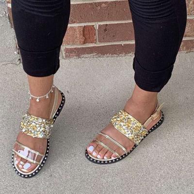 China Summer Fashion Trend Style Simple Flat Shoes Sequin Transparent Outdoor Sandals For Ladies Women Sandals for sale