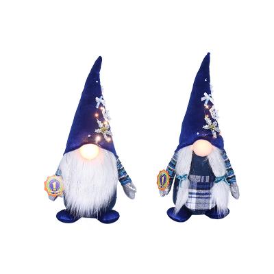 China Gift Christmas Winter Party Decorations Sitting Doll Plush Faceless Blue Gnome With Light for sale