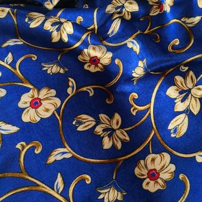 China Blue Flower Printed Warp Jacquard Velvet Upholstery Curtain Fabric Shrink-Resistant for sale