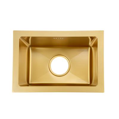 China Without Faucet Above Counter Gold Sink 304 Stainless Steel Kitchen Sink Manual Single Bowl Undermount Kitchen Sink Gold Basket 4.9 for sale