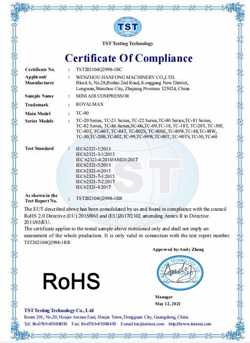 RoHS - Wenzhou Hanfong Machinery Co., Ltd.