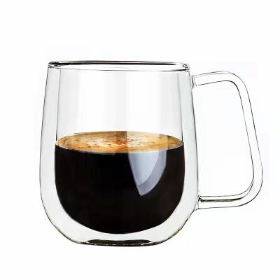 China Durable Handmade Pyrex Glass Wall Cappuccino Clear Coffee Mugs And Cups Reusable Thermo Eco-Friendly Viable Fancy Double Sided for sale