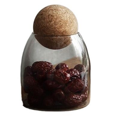 China Viable wholesales empty mini high quality clear glass spice storage jar with bamboo cork lid for sale