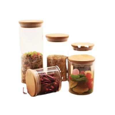 China High Viable Hot Sale Wholesale AMZ Borosilicate Glass Airtight Storage Jars Set With Bamboo Lids for sale