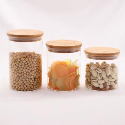 China Sustainable Wholesale AMZ hotselling High Borosilicate Airtight Glass Storage Jars Set with Bamboo Lids for sale