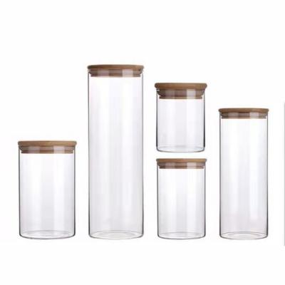 China Wholesale AMZ Multisize Viable Hotselling High Borosilicate Airtight Storage Glass Jars Set With Bamboo Lids for sale