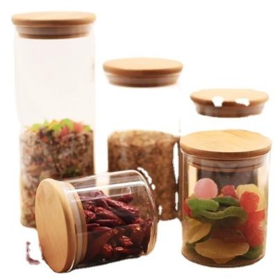 China Wholesale AMZ Sustainable Hotselling Glass Candy Storage Jars Set With Airtight Bamboo Lids High Borosilicate for sale