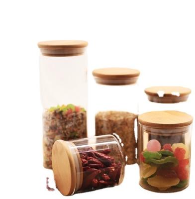 China High Sustainable Borosilicate Food Storage Airtight Glass Jars Set With Bamboo Lids AMZ Wholesale for sale