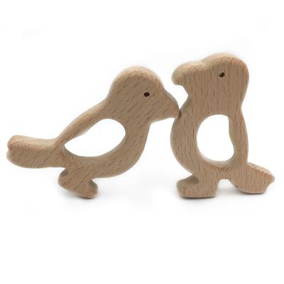 China Building Toy Untreated Organic Natural Zelkova Infant Wooden Bird Woodpecker Teether for sale