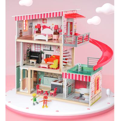 China DIY Practice Wholesale Pretend Furniture Toy Factory Supply DIY Kids Toys Large Wooden Dollhouse For Girls for sale