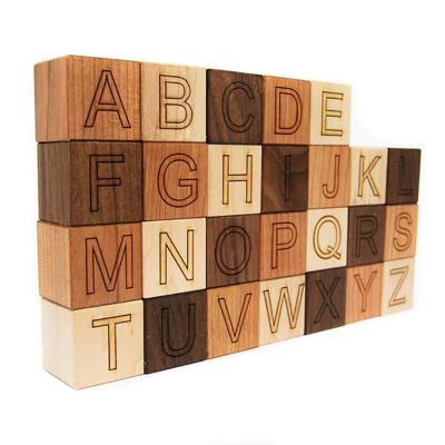 China Eco-friendly Material Wholesale Wood Wooden Font Alphabet Blocks Bold Print Baby Gift Discontinued for sale