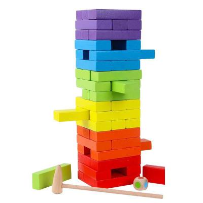 China Wooden Cartoon Building Blocks Toy 54pcs Colorful Rainbow Stacking Tower Creative Board Games For Kids Baby for sale