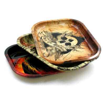 China 18*14cm Rectangle Tin Metal Rolling Tray Fpr Spice Herb Smoking for sale