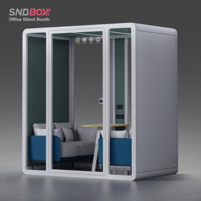 China Adjustable (height) Movable Portable Studio Home Steel Acoustic Office Phone Booth Indoor Work Meeting Modular Desks Chair Soundproof Office Pods for sale