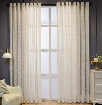 China Embroidery Fire Retardant Luxury White Semi Sheer Voile Ready Made Curtain For Living Room for sale