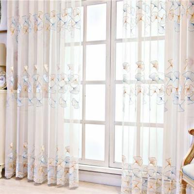 China Flame Retardant Grommet White Lace Up Tulle Girl Room 100% Sheer Polyester Pine Embroidery Indoor Curtain Shade Drapes Curtain Window Drapes for sale