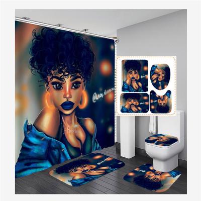 China Sustainable KT African American Style Afrocentric China Shower Curtains Girl Shower Curtains With Black Waterproof Bath Shower Curtain for sale