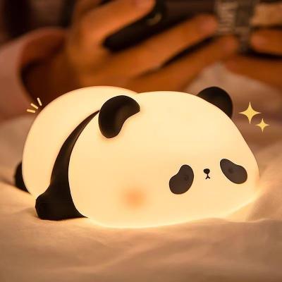 China Silicone Panda Lamp 1200mah Sensitive Tap Control Warm White Breathing Light Portable LED USB Rechargeable Night Light for sale