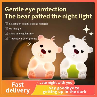 China Hot Sale Cute Bear Shape Silicone Night Light Silicone Bedroom Decor Table Rechargeable Bedside Lamp for sale