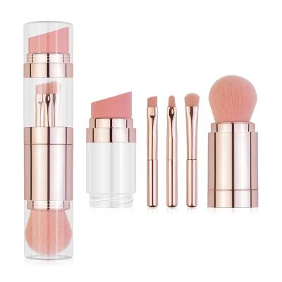 China Angular Blush 2021 Portable Travel Makeup Brush Set Powder Blush Foundation Sponge Eyebrow Eyeshadow Lip 5 In 1 Makeup Brushes for sale