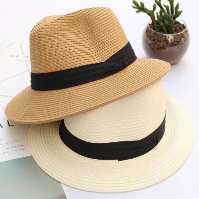 China Unisex Custom Logo Summer Sun Visor Wide Brim Panama Straw Beach Hats for sale