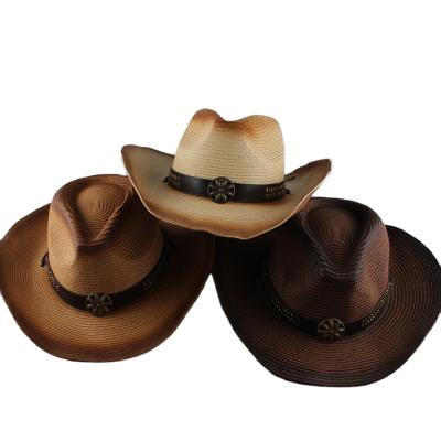 China Fashion Cowboy Western Straw Hat Custom Made Comfortable Wide Brim Beach Hats Men's Durable Summer Straw Hat for sale