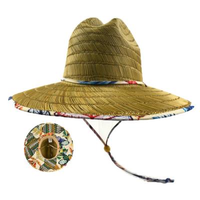 China Custom Picture Drawstring Spring Summer Sun Protection Hats Beach llifeguard Straw Hat for sale