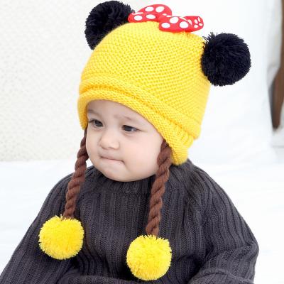 China COMMON Wholesale Custom Embroidered Cute Baby Pom Pom Beanie Warm Knitted Hat for sale