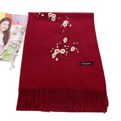 China Wholesale Custom Embroidered Cashmere Scarf Women Soft Feeling Long Scarves Shawl for sale